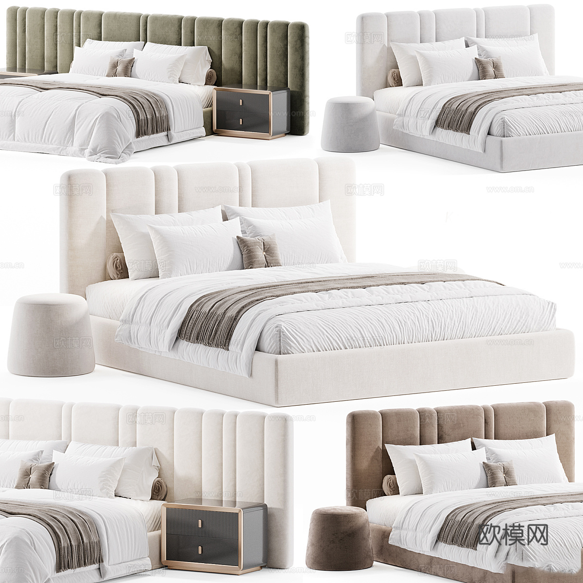 现代轻奢奶油风布艺双人床3d模型下载（渲染图5）
