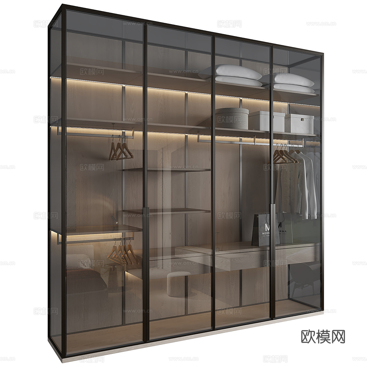 现代意式极简玻璃衣柜3d模型下载（渲染图2）