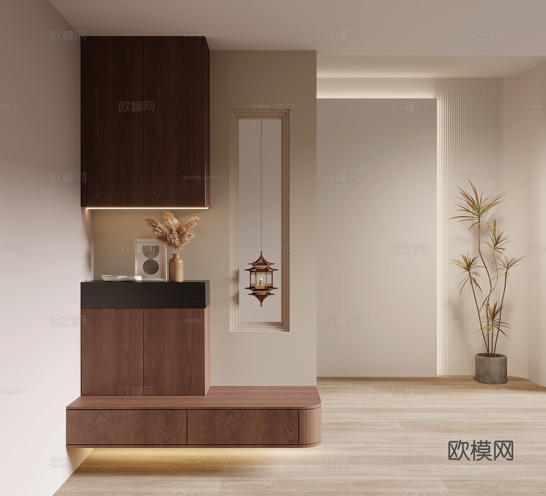 玄关 中古风玄关 玄关柜 鞋柜 玄关背景3d模型