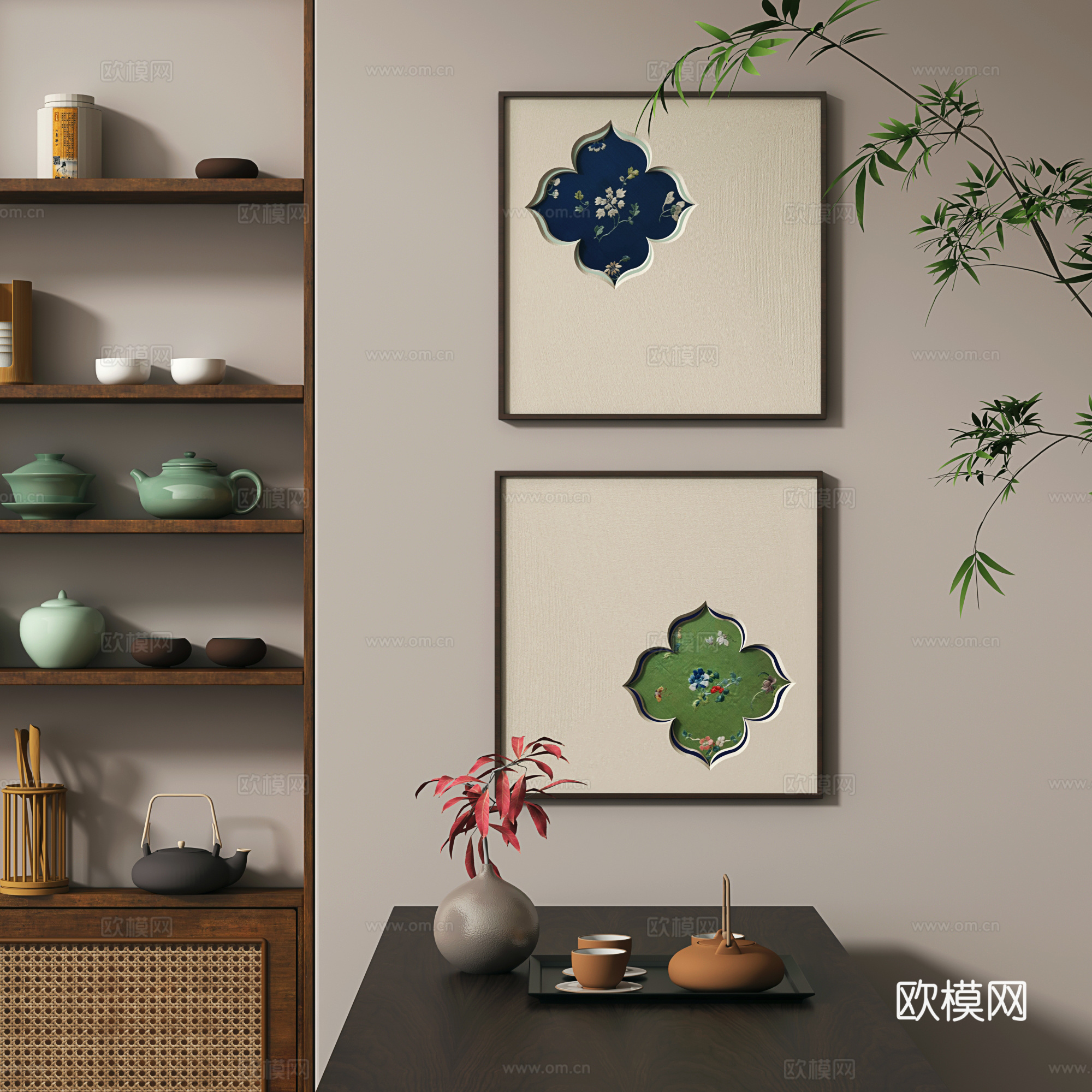 新中式禅意玄关客厅茶室书房装饰画3d模型