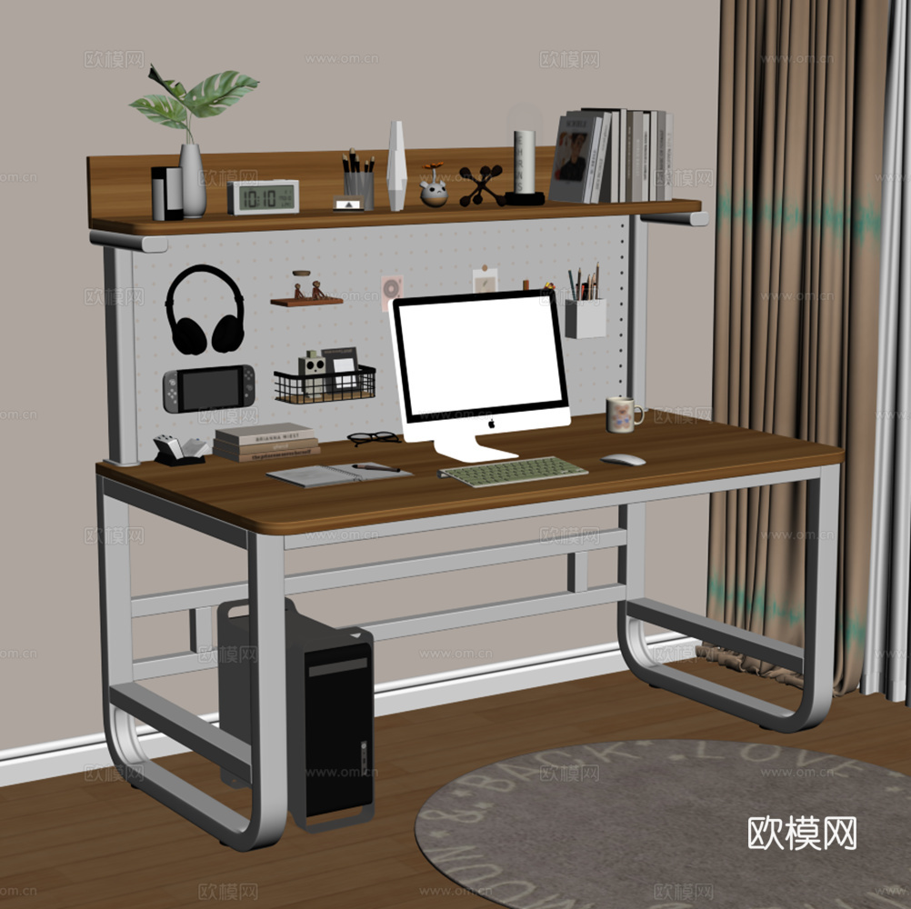 电脑桌椅 书桌椅 办公用品 摆件组合 洞洞板su模型