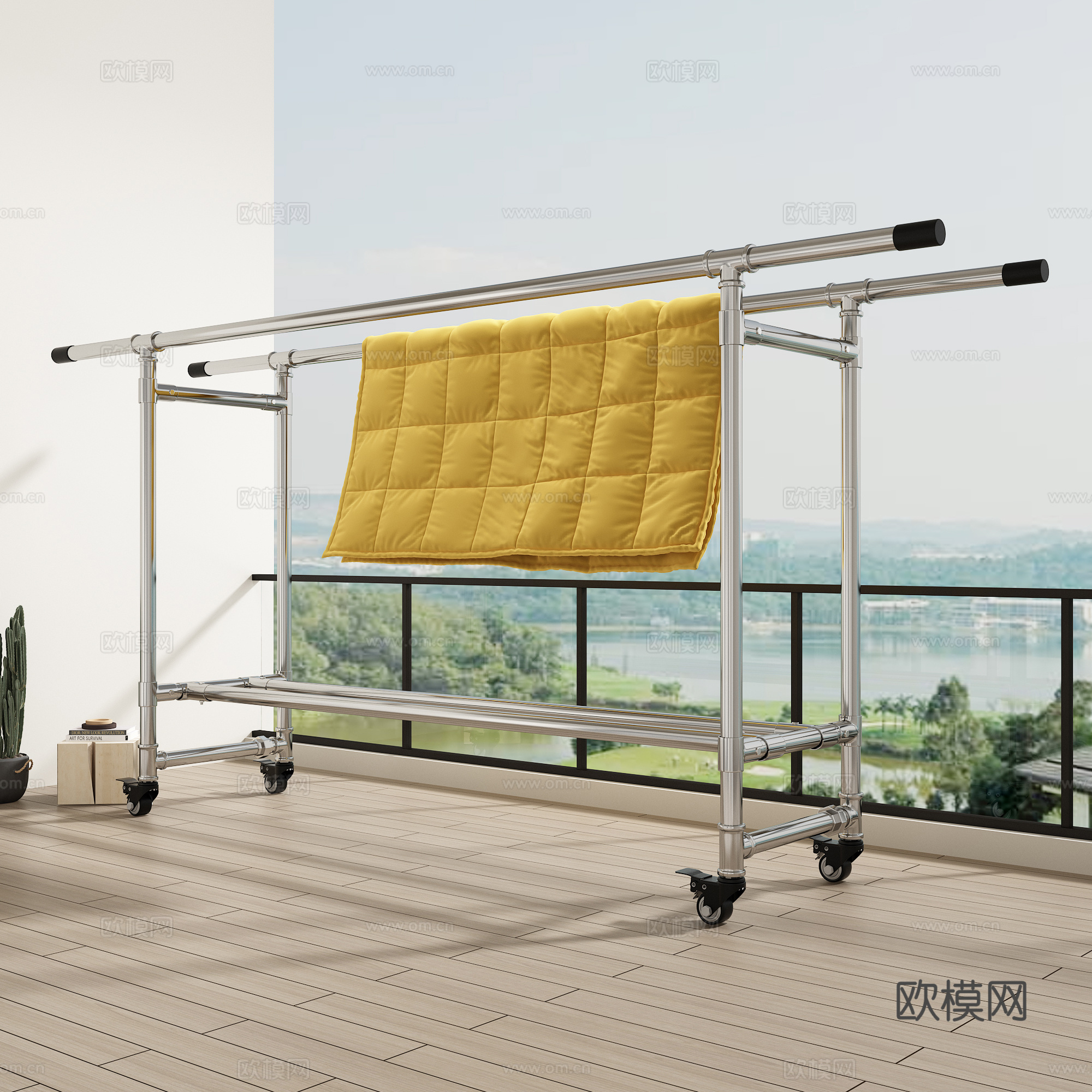晾衣架 阳台挂衣架 天台晾衣杆 被子3d模型