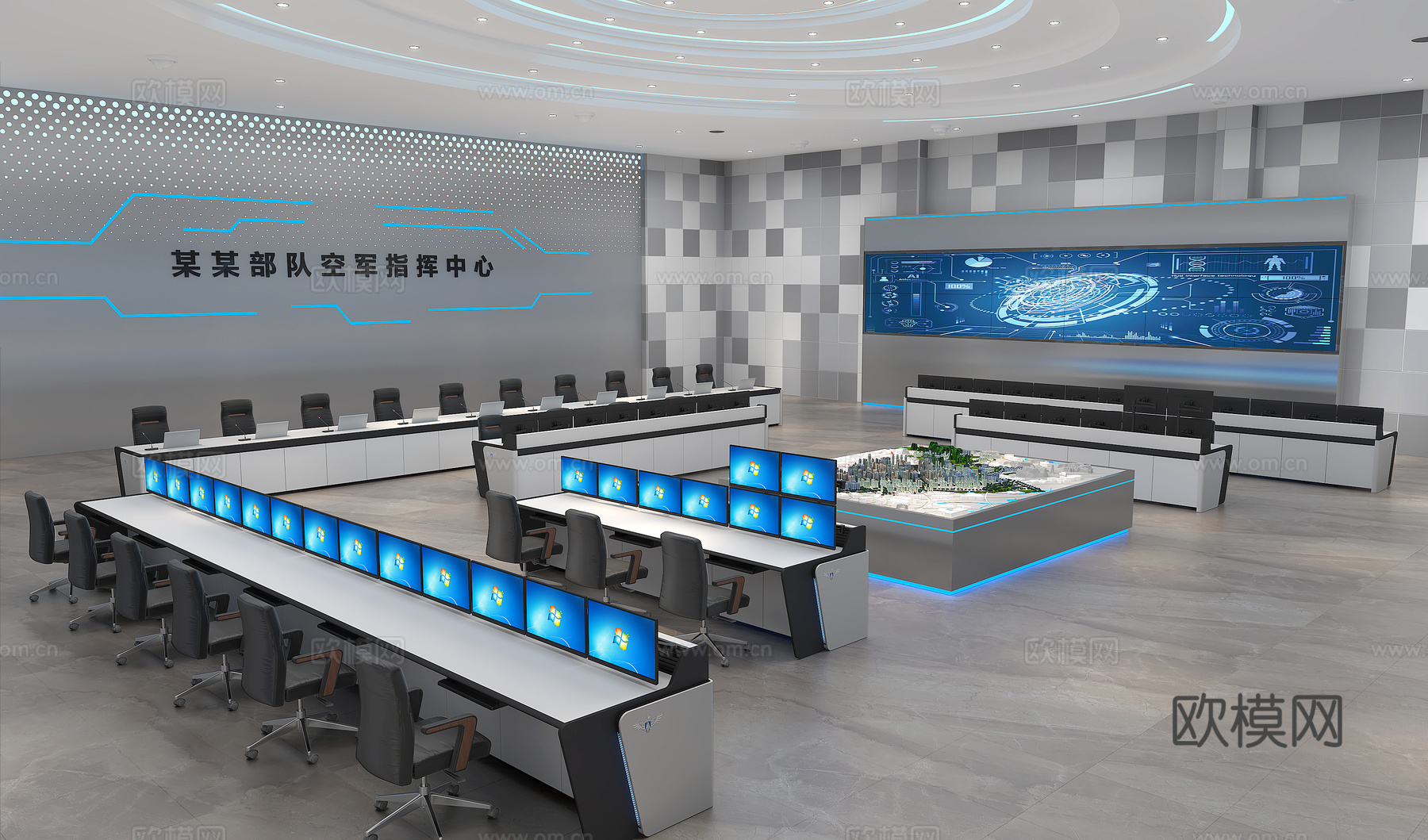 指挥控制中心视频监控大厅3d模型