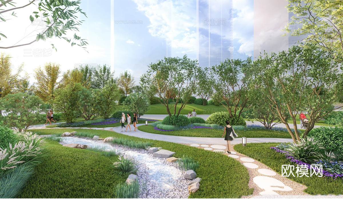 现代雨水花园 景观公园 植物园su模型