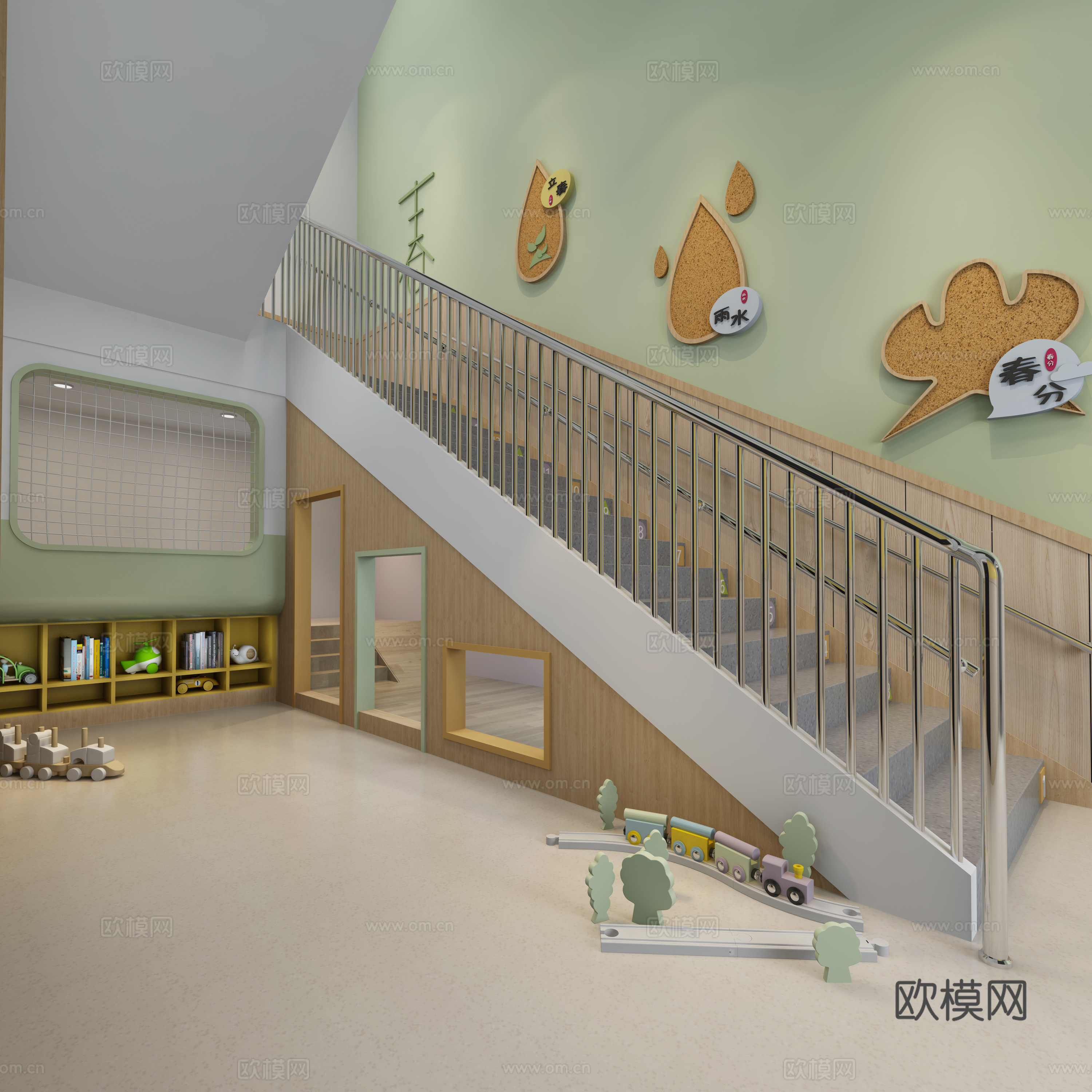 现代幼儿园楼梯间 楼梯区角3d模型