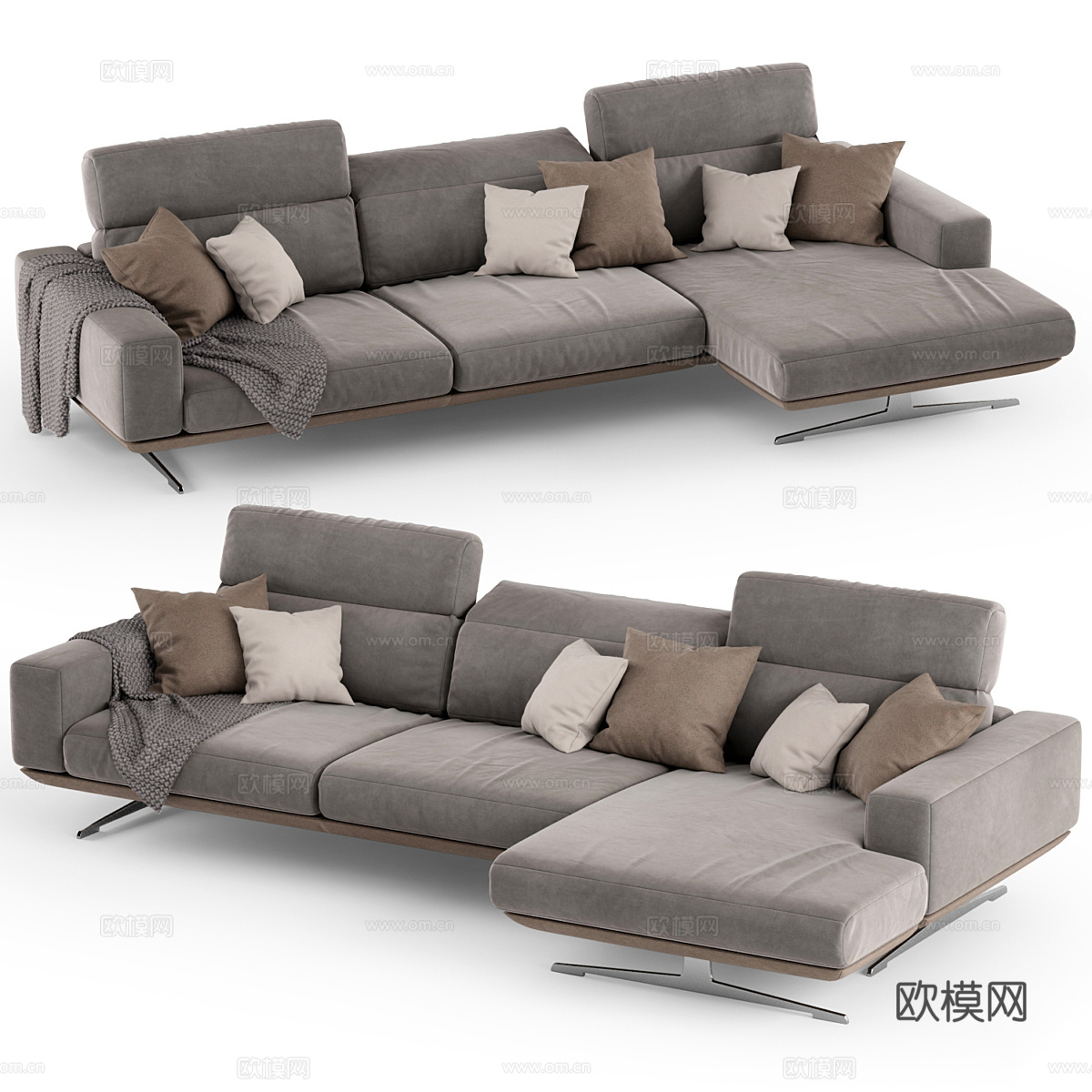 现代意式布艺转角沙发3d模型
