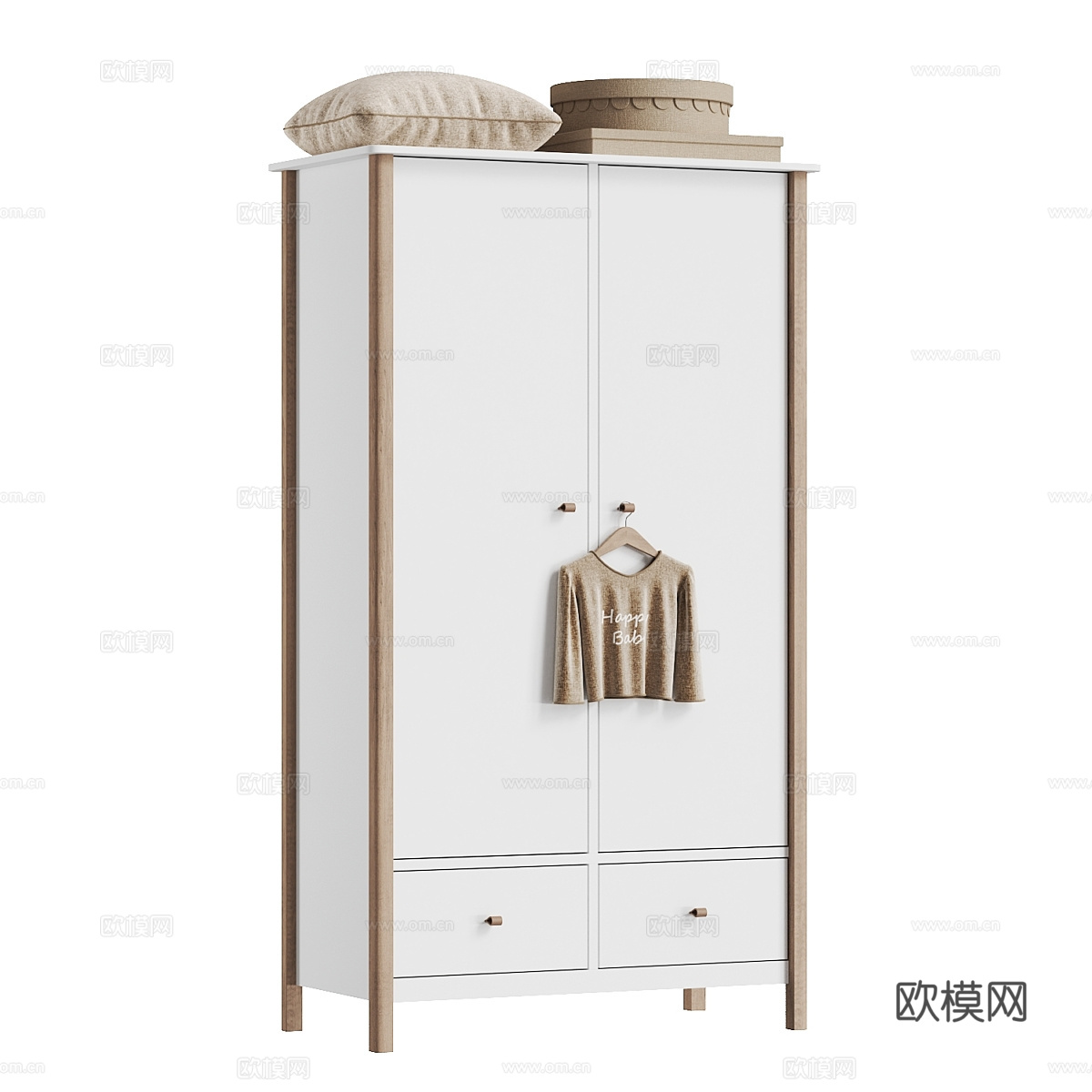 现代奶油风儿童成品衣柜3d模型