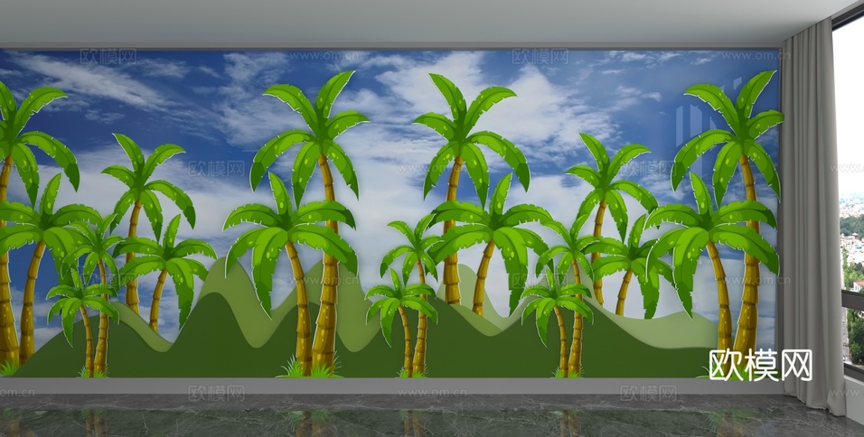 现代背景墙3d模型下载