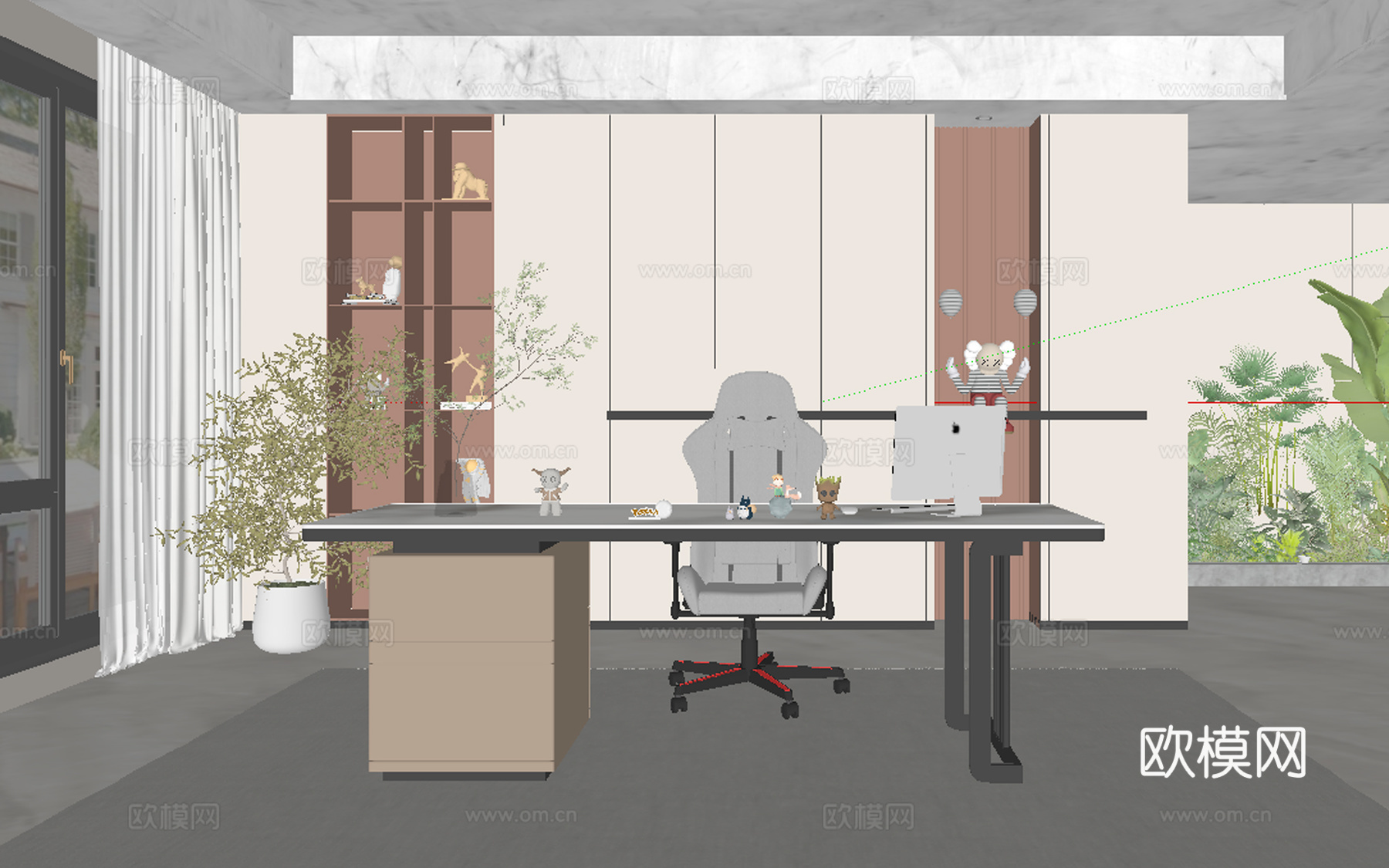 现代书房su模型下载（渲染图2）