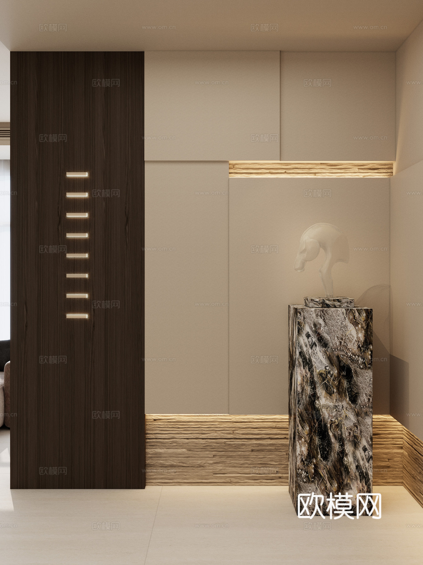 奶油 中古风 几何叠级 壁灯 雕塑 岩石墙壁 无主灯 玄关3d模型