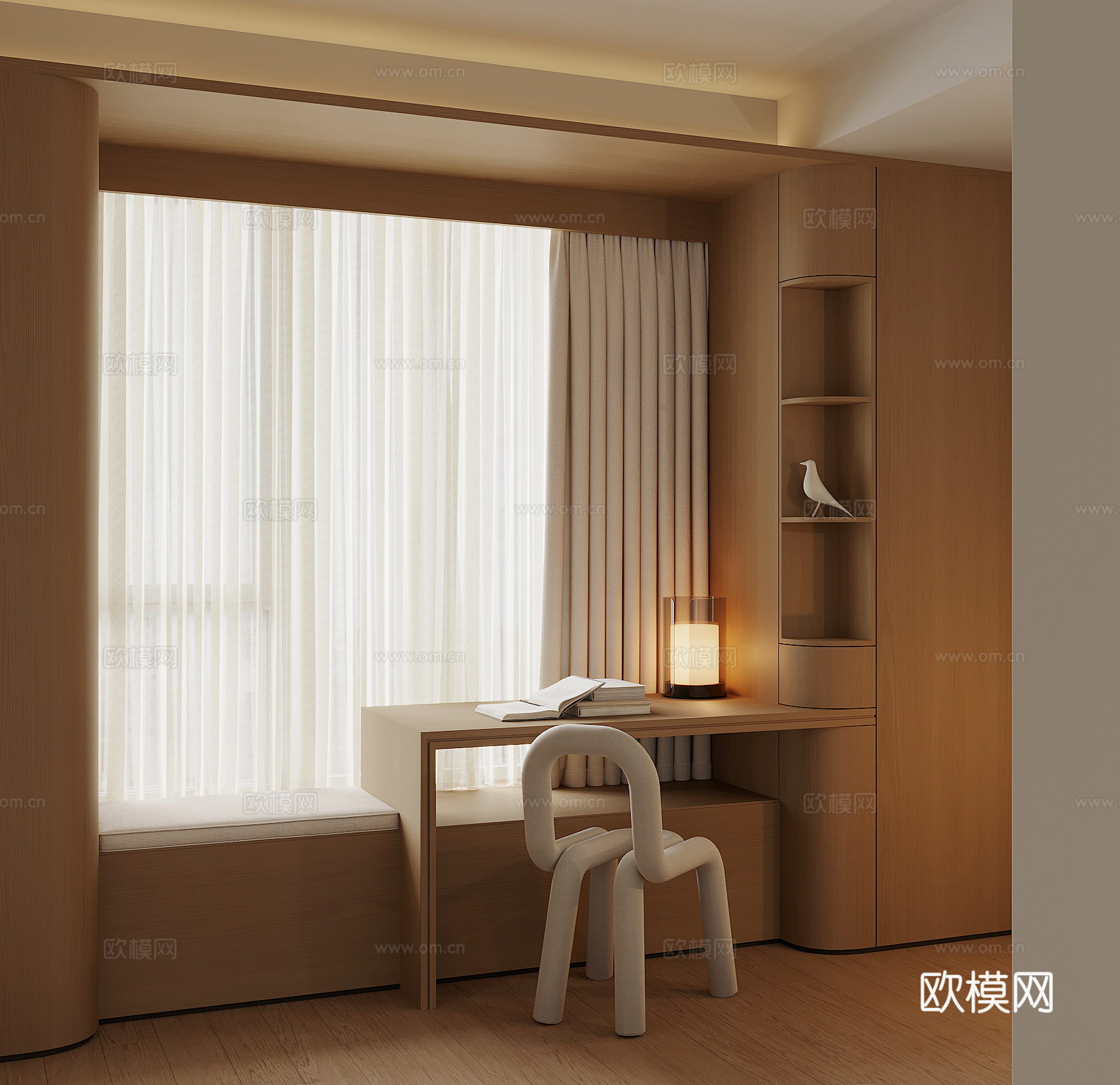 现代飘窗书桌su模型
