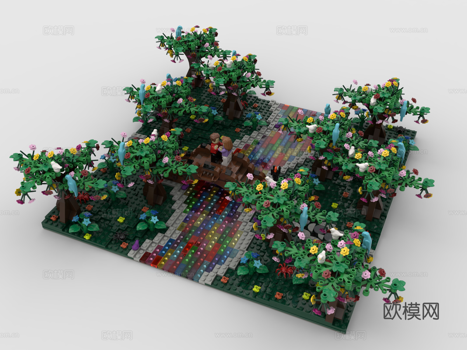 乐高 LEGO 玩具 积木 森林 公园 花园 小桥 流水3d模型