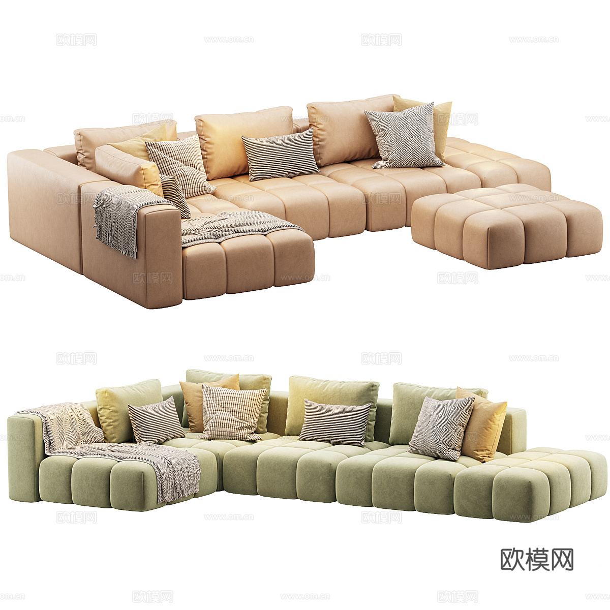 现代奶油风布艺组合沙发3d模型
