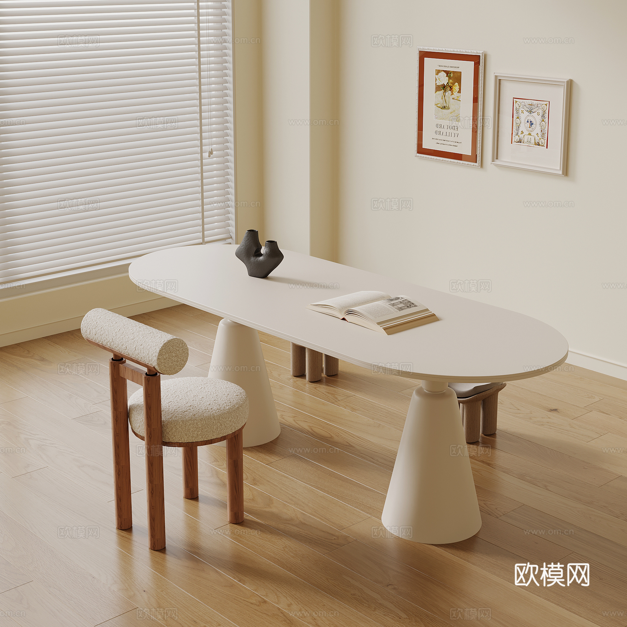 书桌 法式奶油风书桌椅 办公桌椅组合3d模型