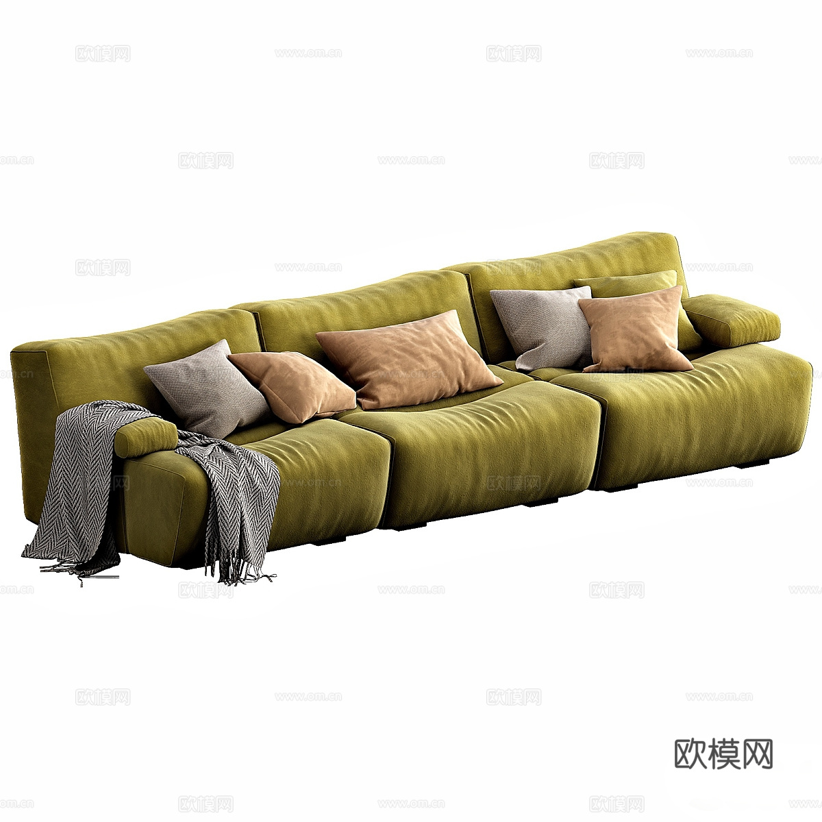 现代意式布艺皮革休闲沙发3d模型