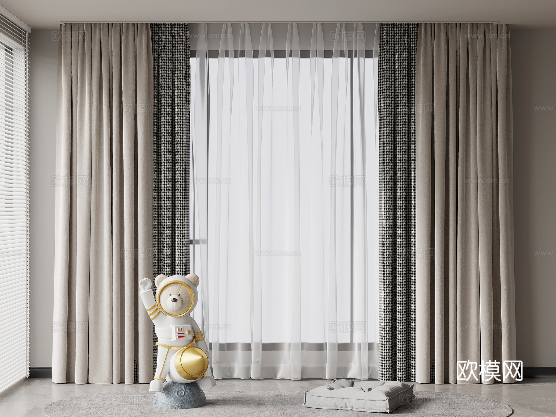 窗帘 现代窗帘 布帘 纱帘 双开帘3d模型