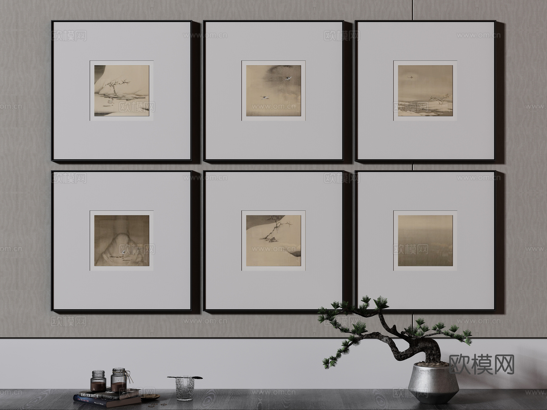 新中式侘寂挂画 油画3d模型