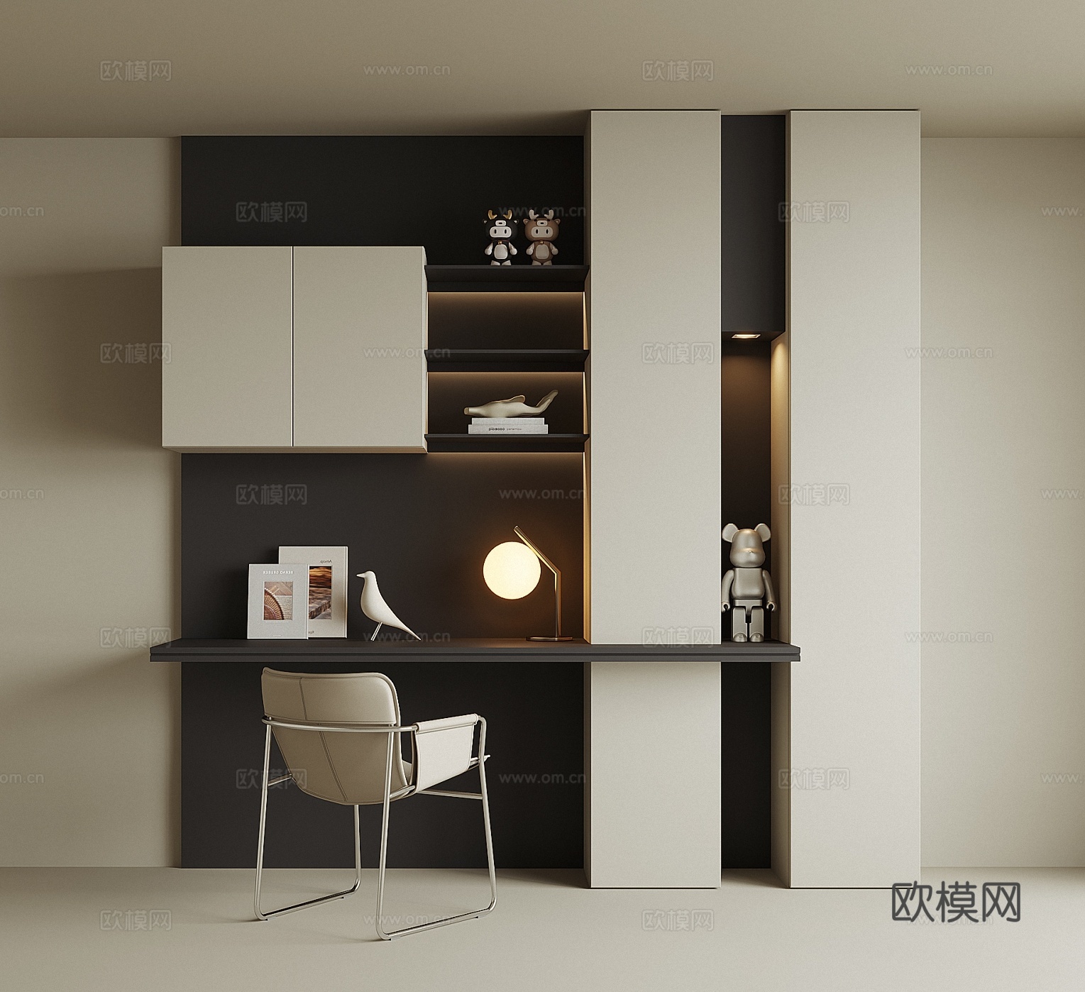 现代书桌一体柜3d模型