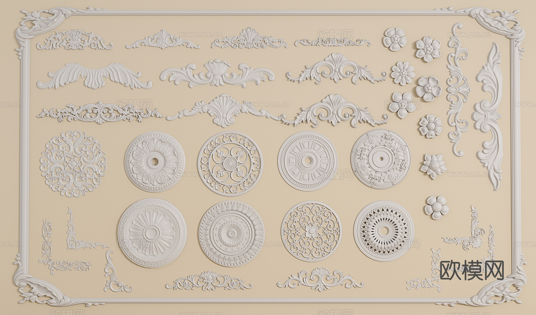欧式石膏 雕花组合3d模型