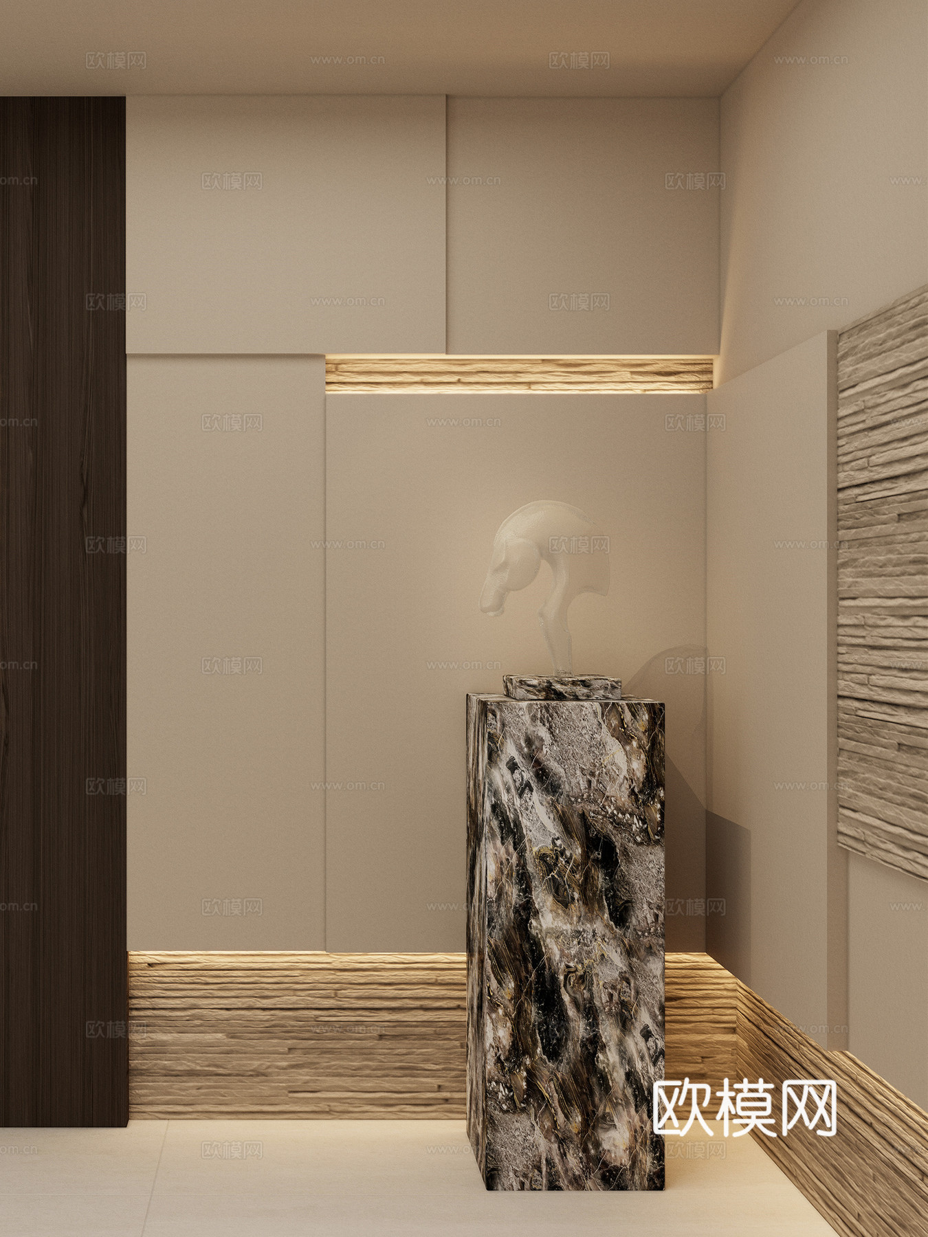 奶油 中古风 几何叠级 壁灯 雕塑 岩石墙壁 无主灯 玄关3d模型