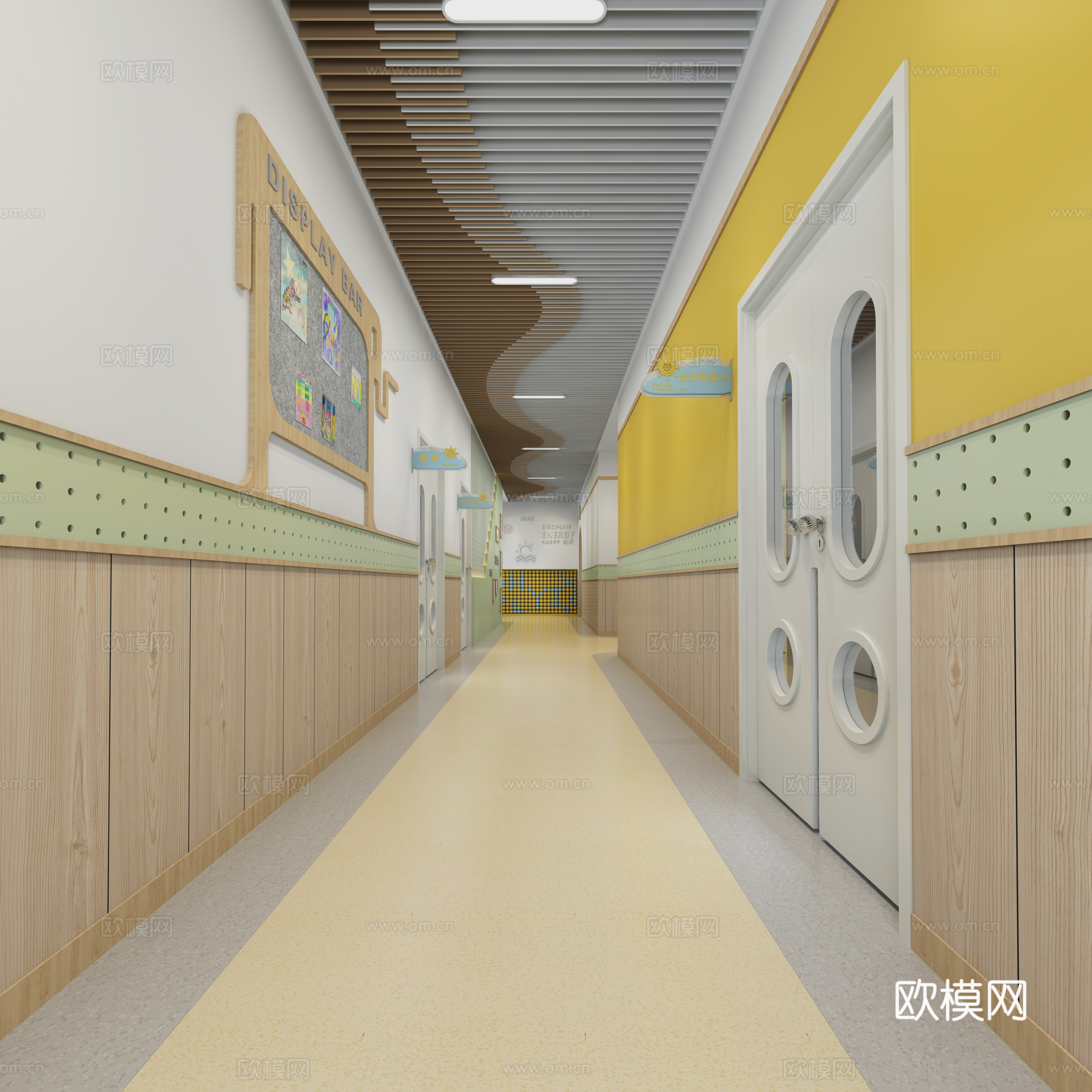 现代幼儿园走廊 过道区角 走廊区角3d模型