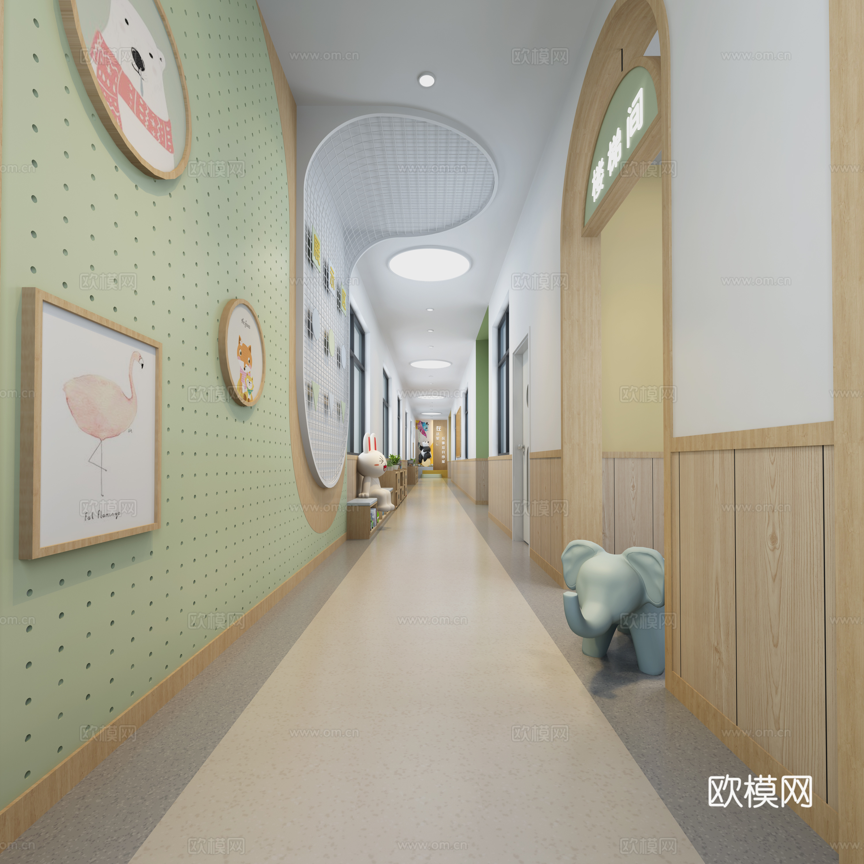 现代幼儿园走廊 过道区角 走廊区角3d模型