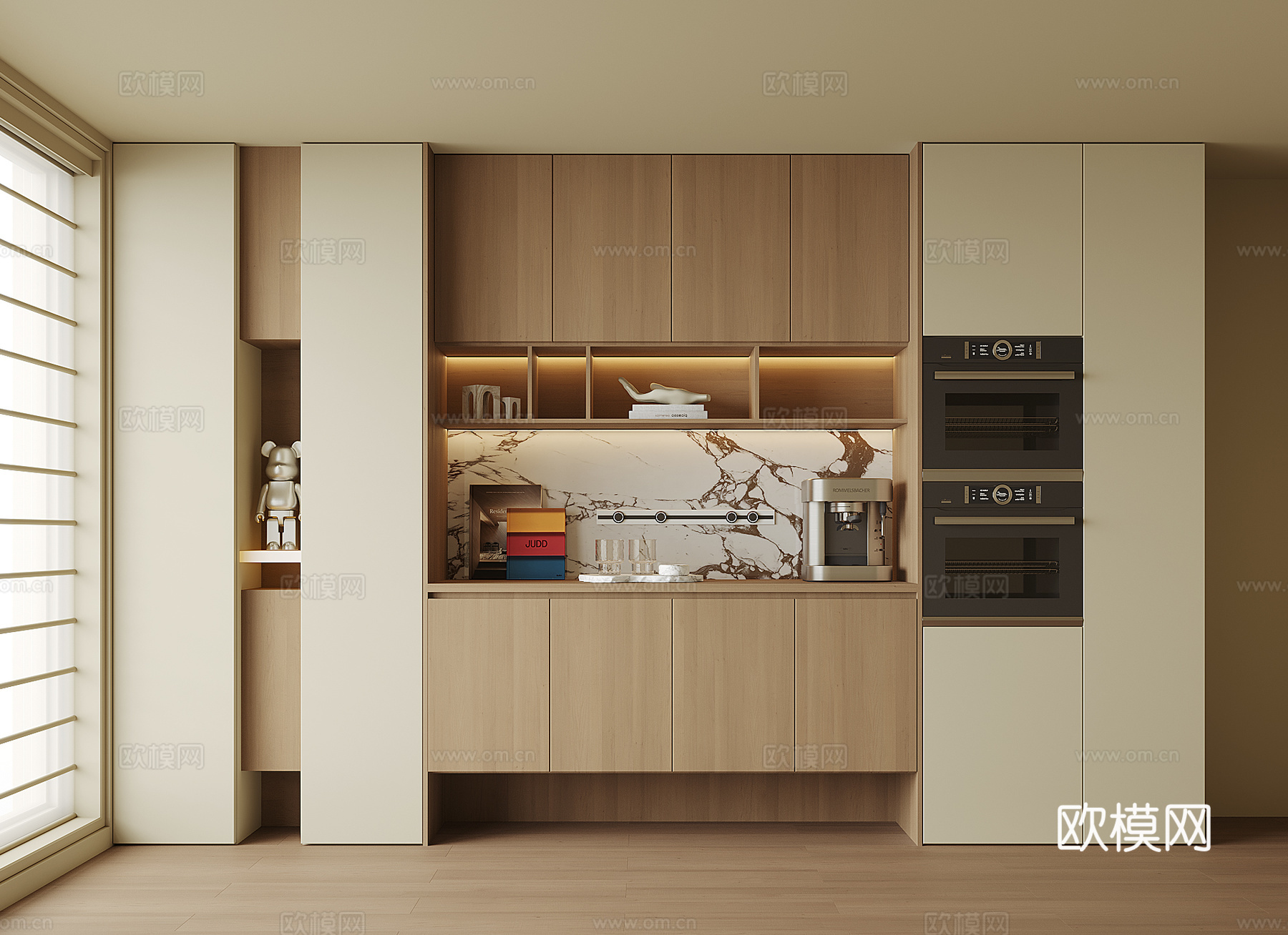 现代酒柜餐边柜su模型下载（渲染图1）