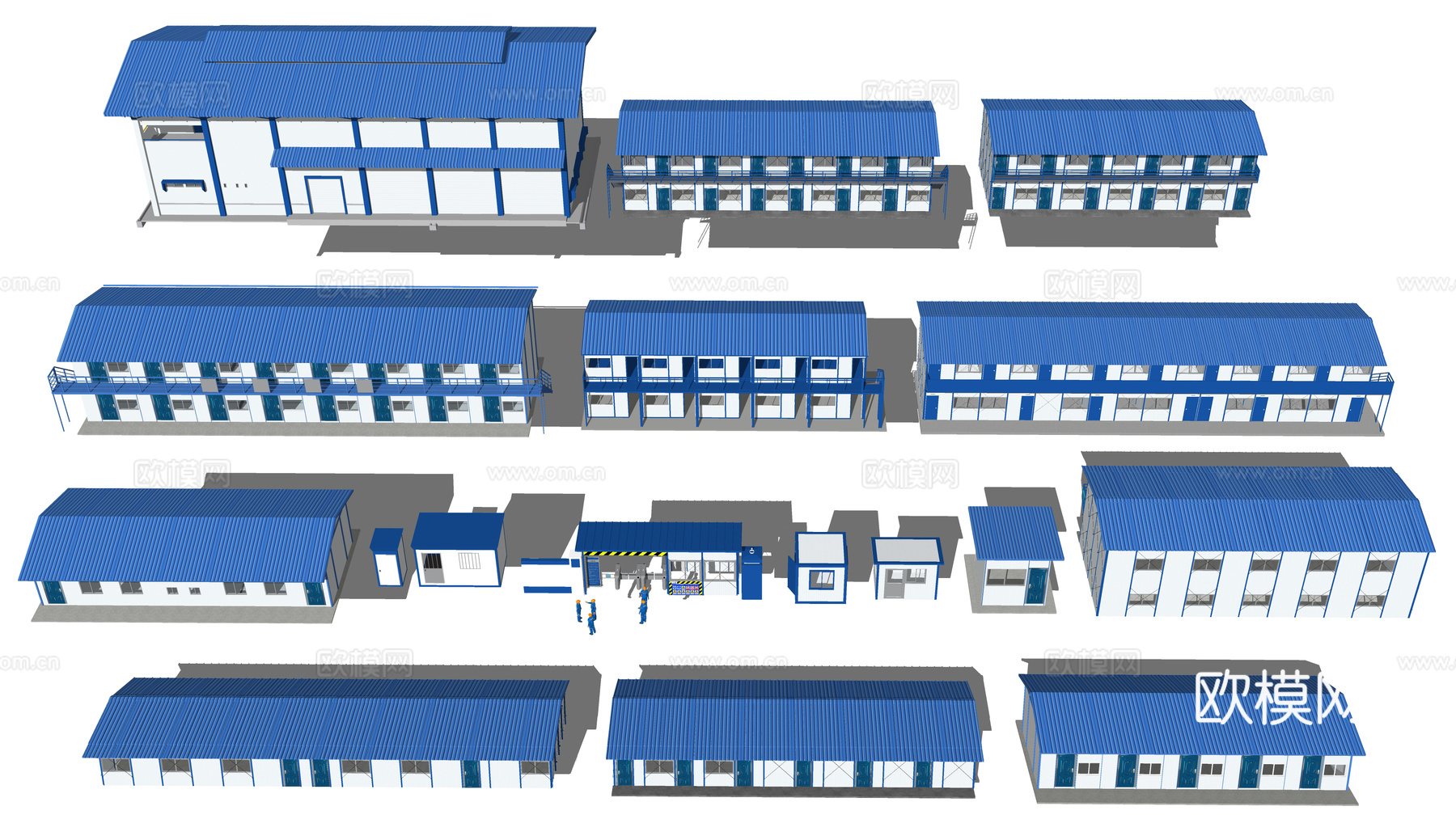 工地厂房 临时活动板房 集装箱建筑 施工工地房 工地简易宿舍su模型