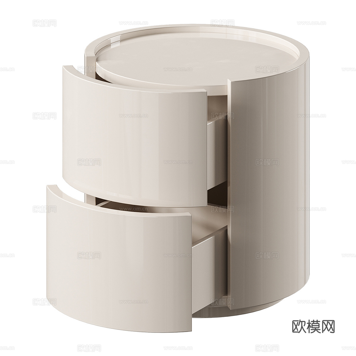 现代奶油风圆形床头柜3d模型