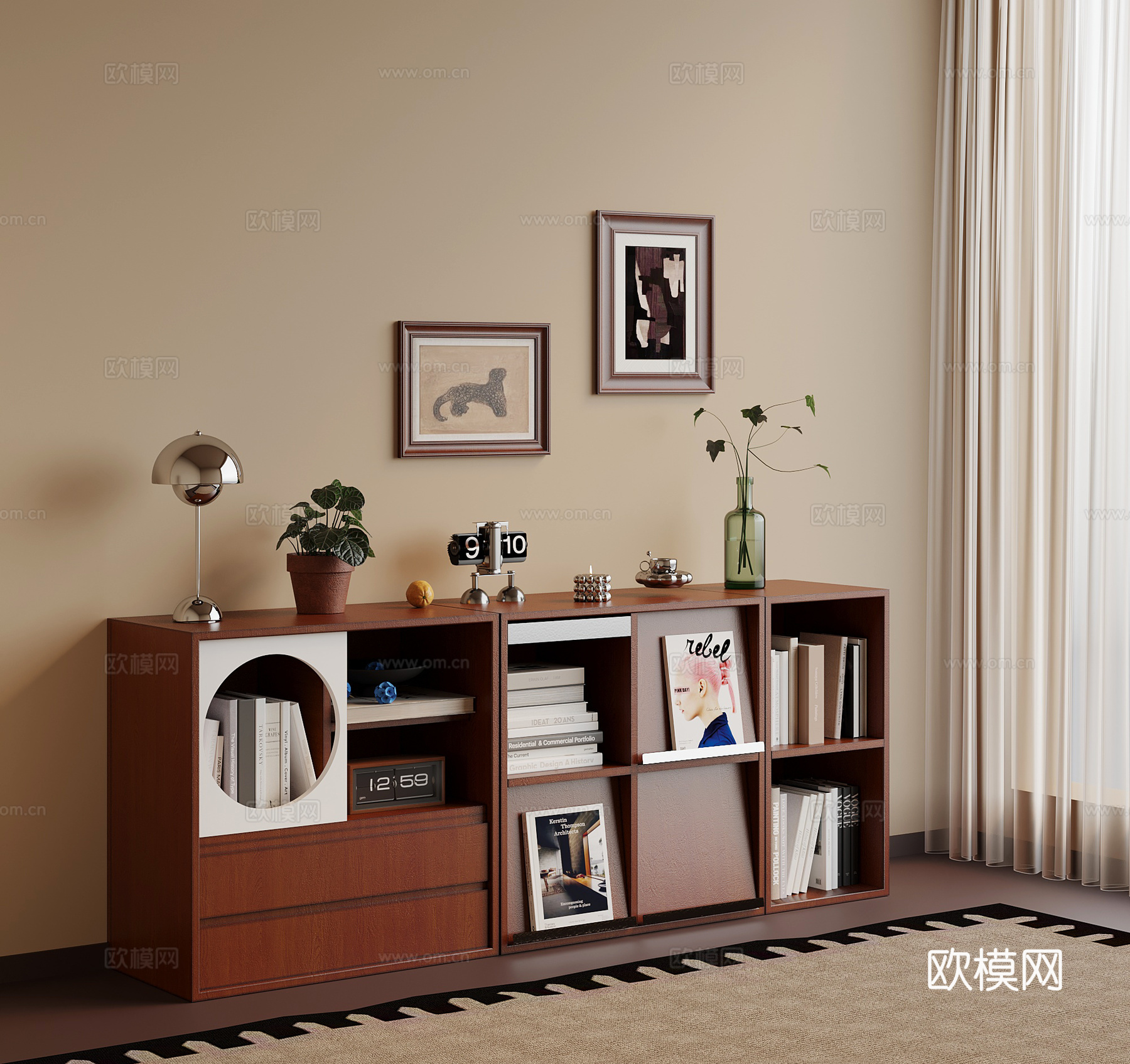 中古风书柜 置物架 摆件3d模型