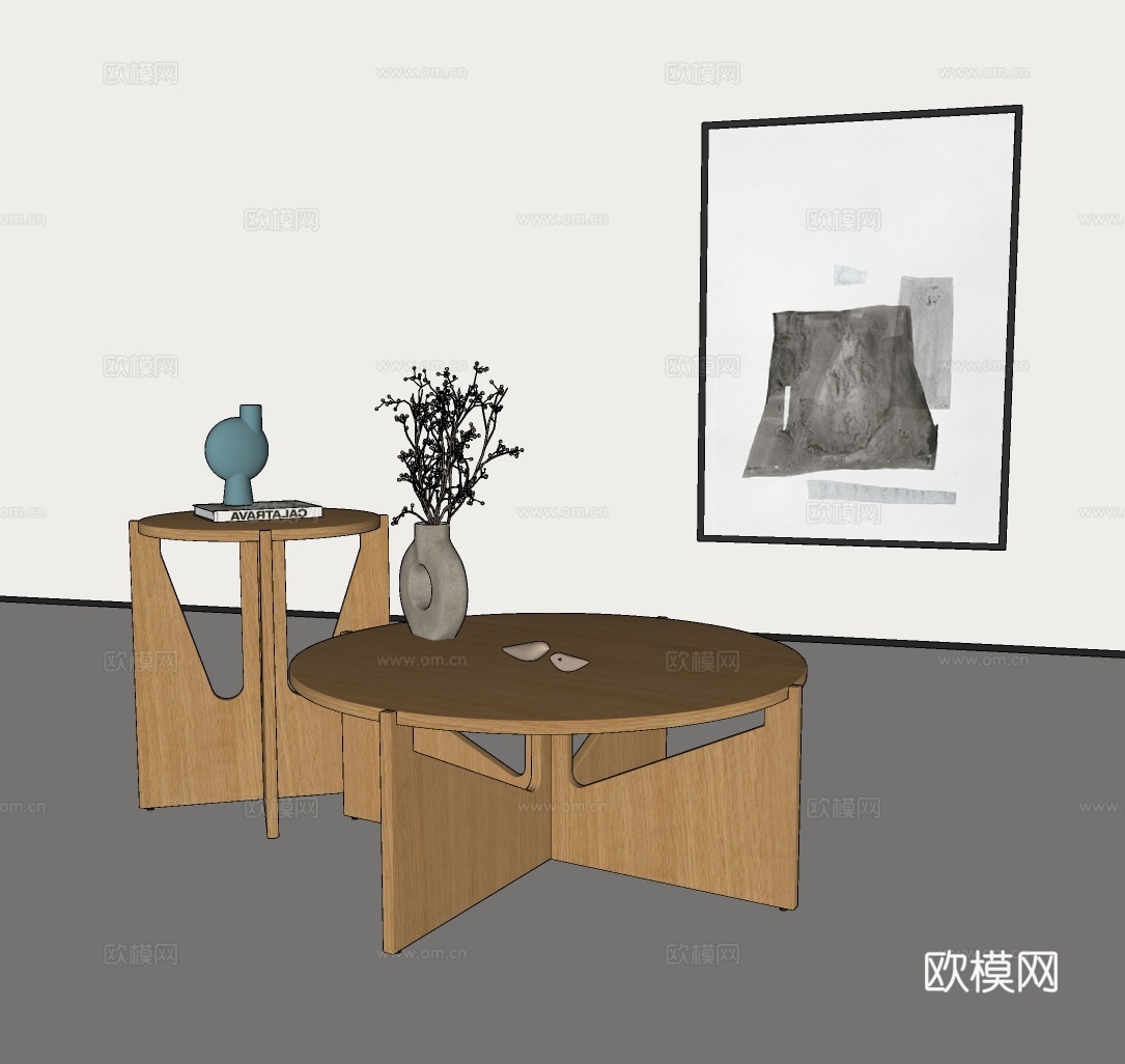原木茶几 北欧茶几 圆形茶几 日式茶几 侘寂风茶几su模型