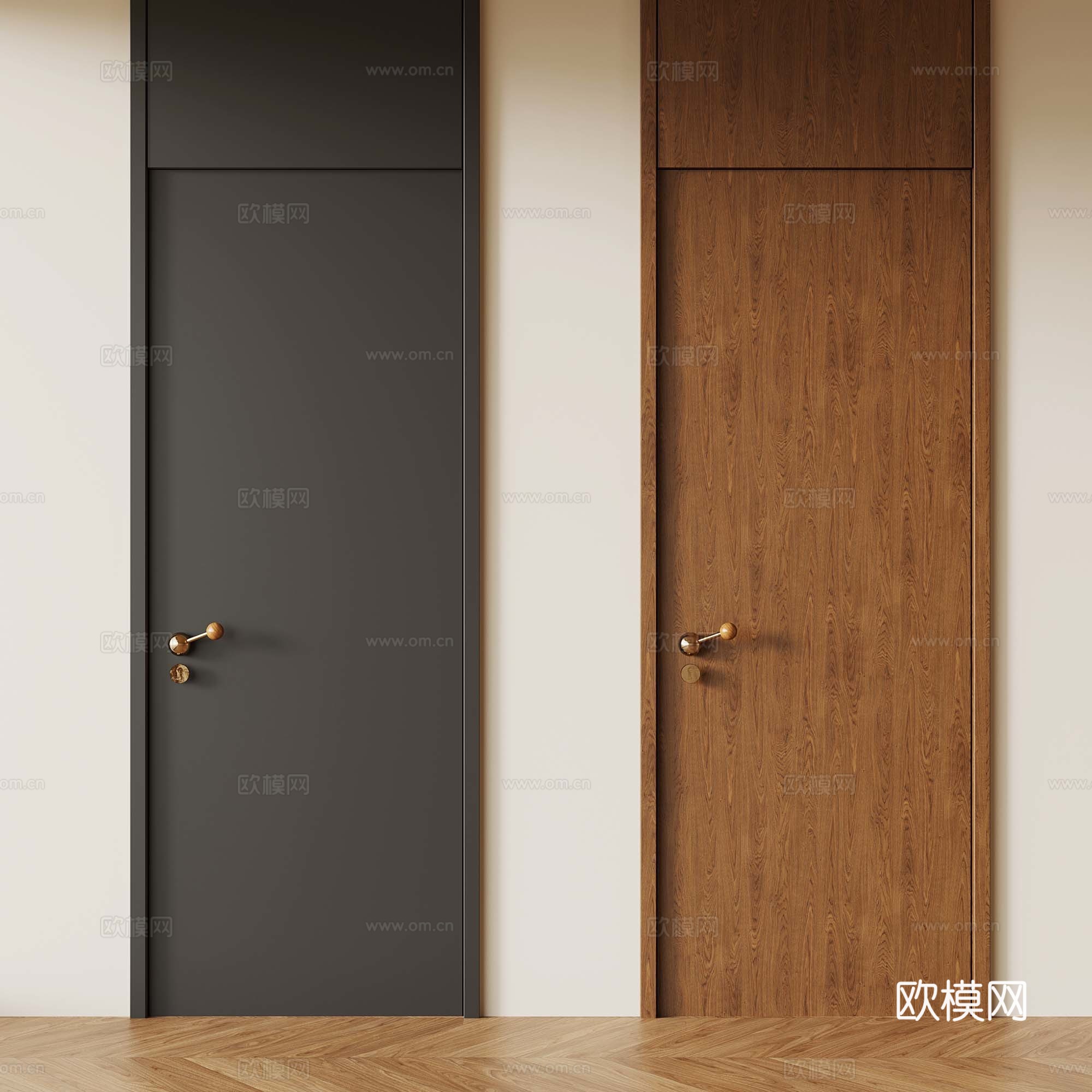 现代中古单开门 复古木门 通顶单开门3d模型