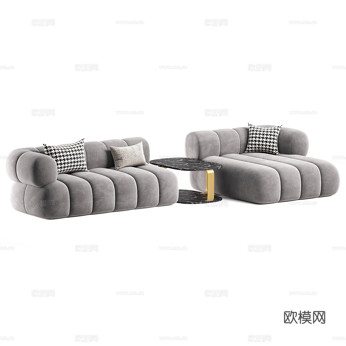 现代奶油风布艺组合沙发3d模型