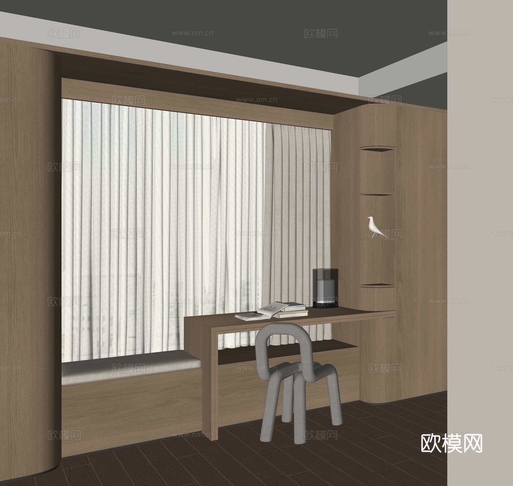现代飘窗书桌su模型