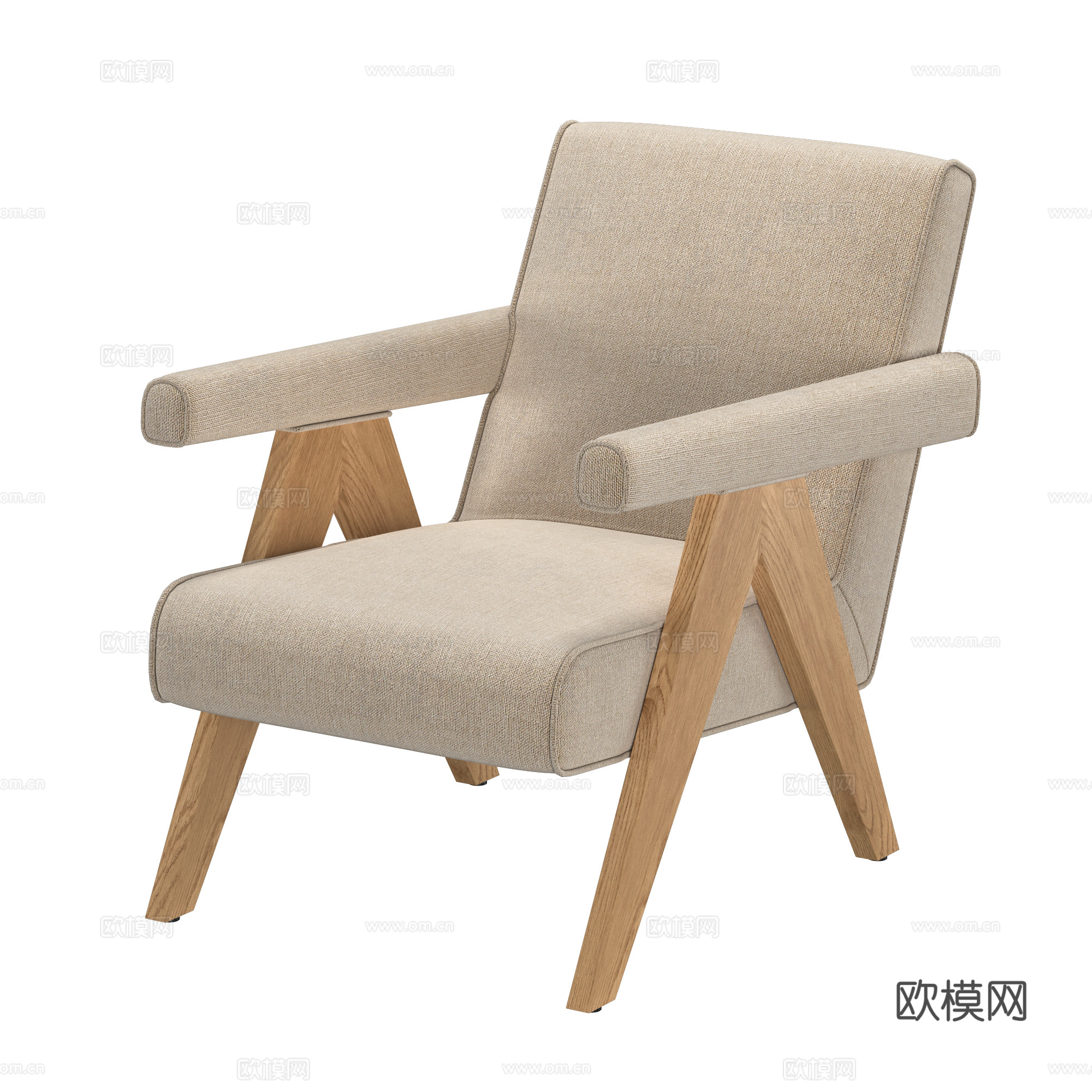 新中式侘寂布艺木质扶手椅3d模型