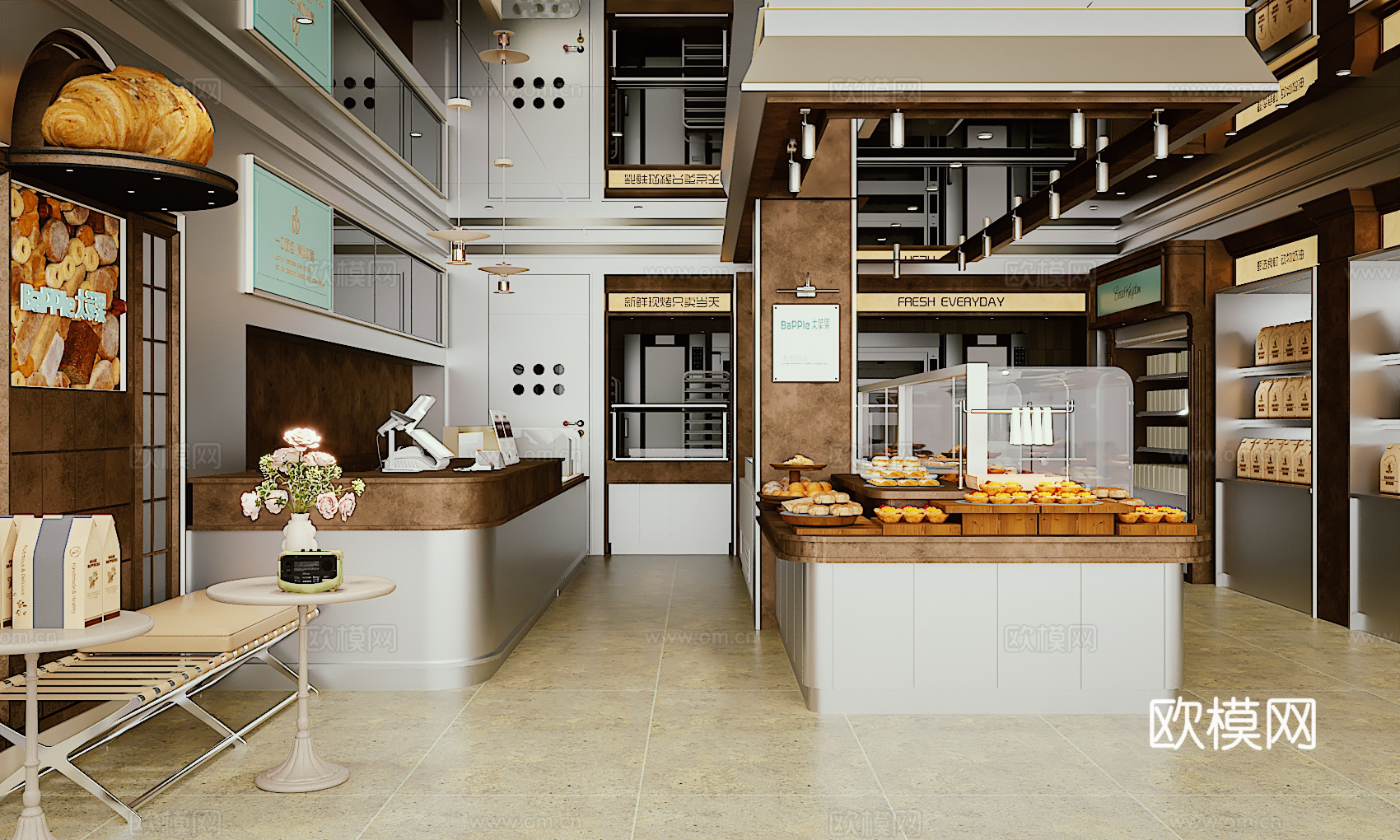 现代面包店甜品店 奶茶店咖啡厅3d模型