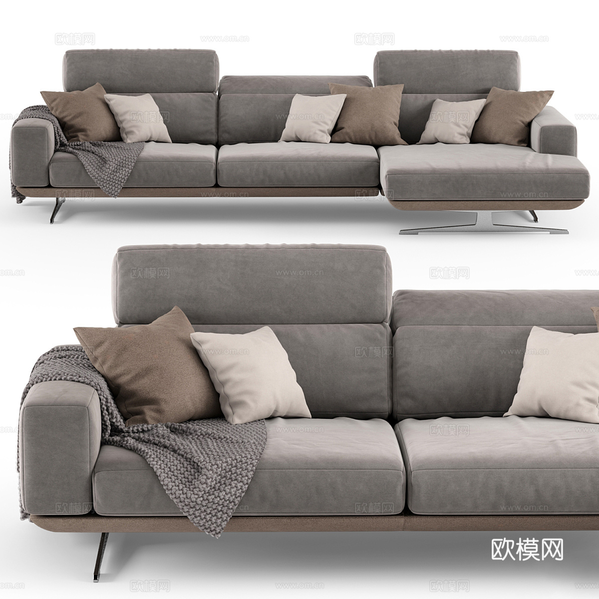 现代意式布艺转角沙发3d模型