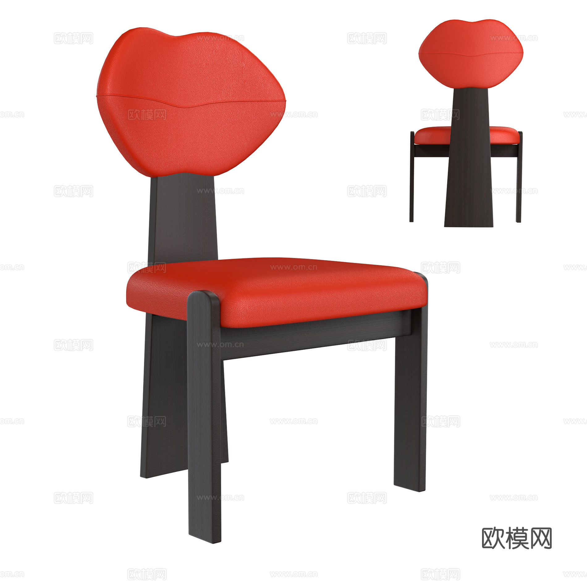 现代实木皮艺椅子餐椅 梳妆椅 书椅su模型