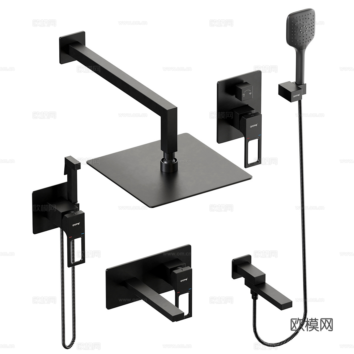 现代极简淋浴花洒 水龙头3d模型