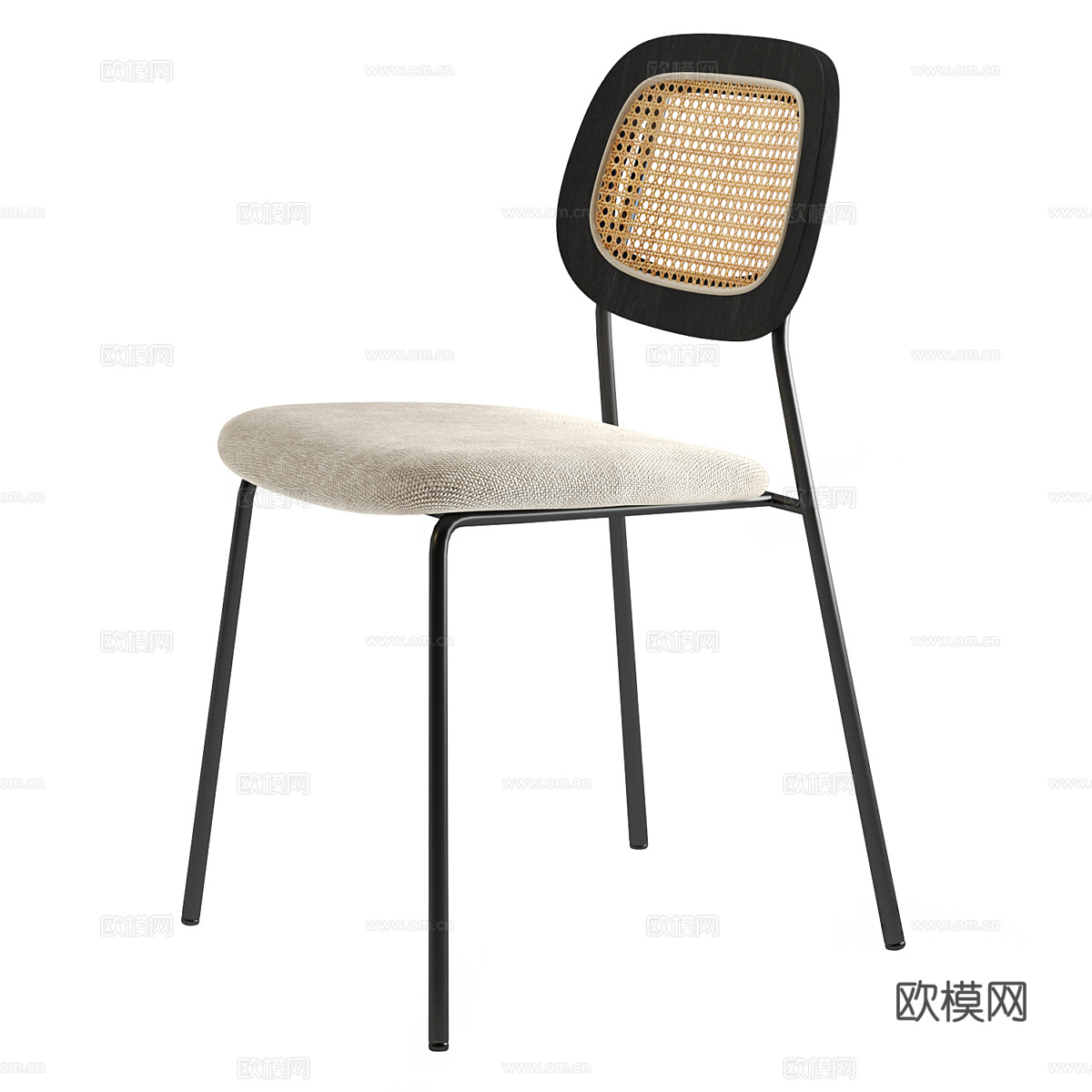 新中式侘寂不锈钢藤编单椅3d模型