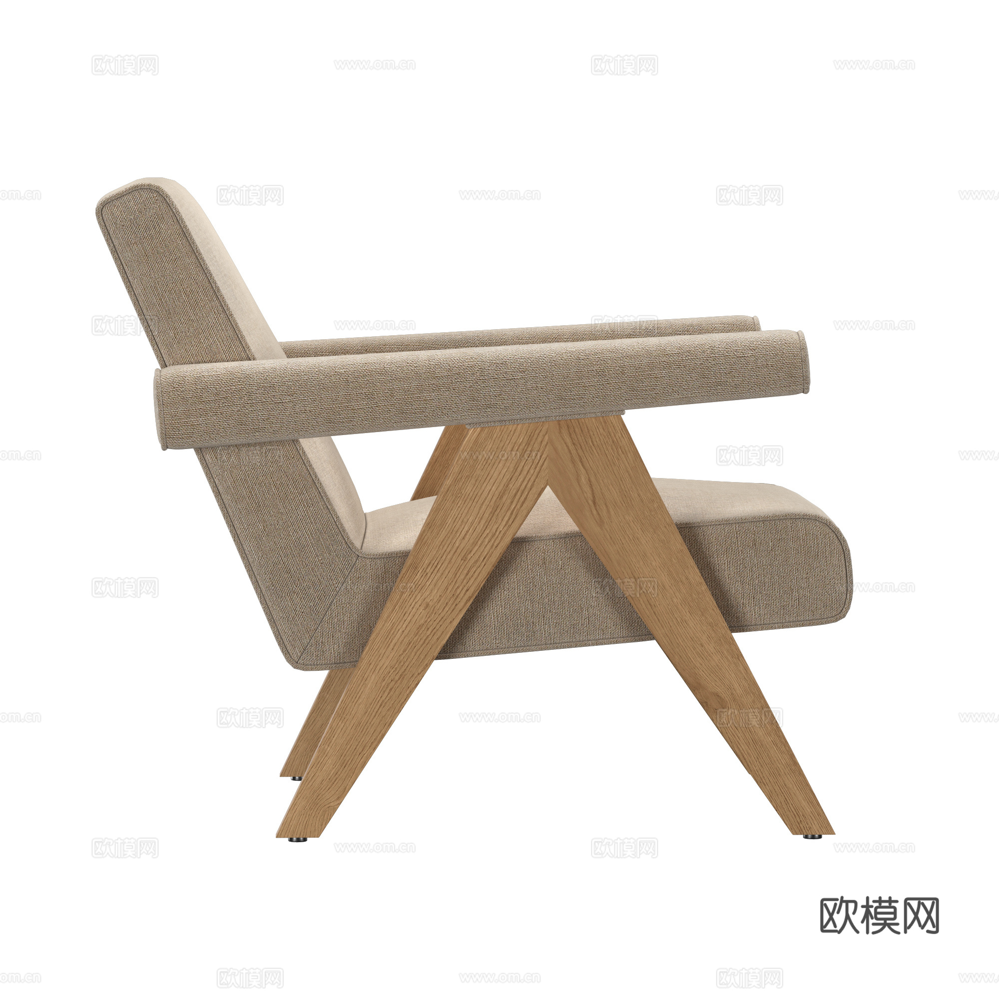 新中式侘寂布艺木质扶手椅3d模型