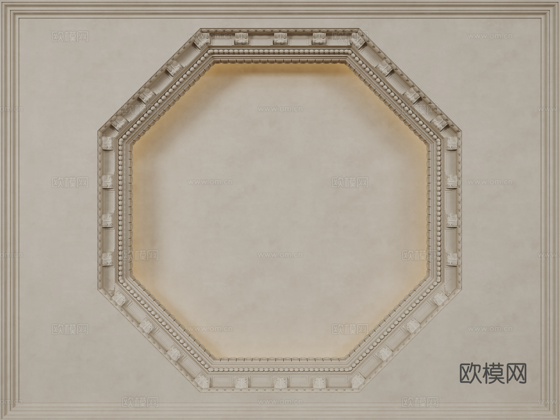 法式天花吊顶 石膏板吊顶 圆形吊顶su模型下载（渲染图1）