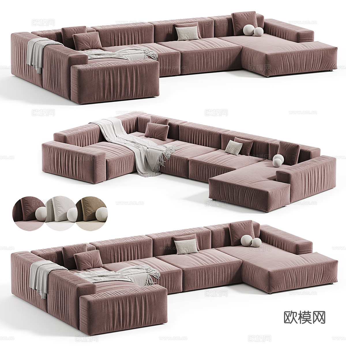 现代意式布艺组合沙发3d模型