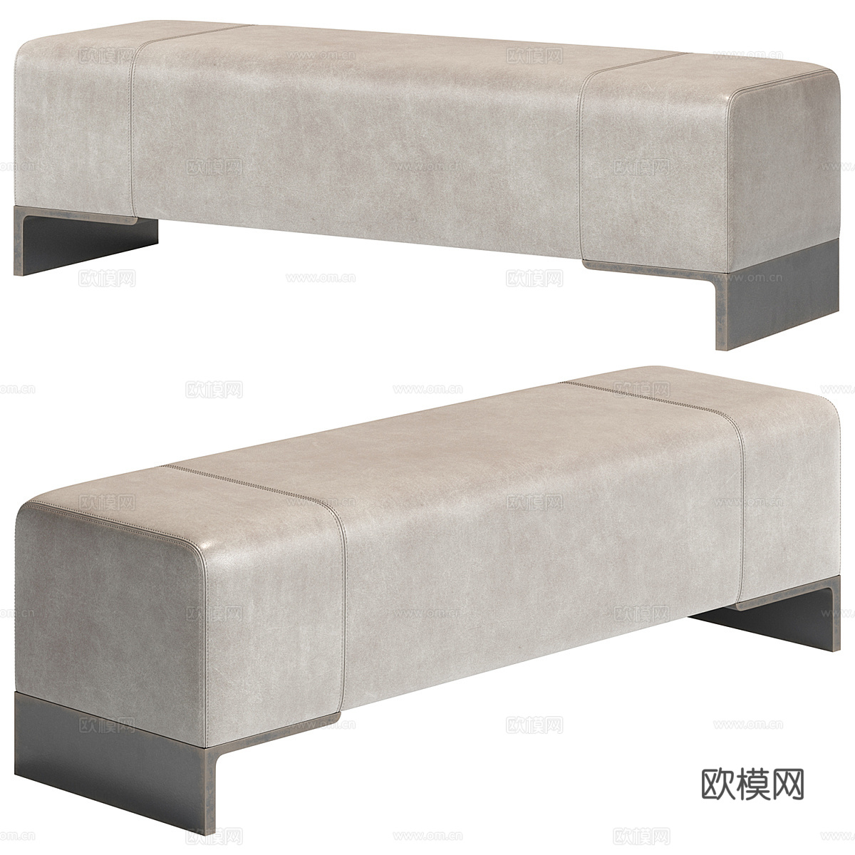 现代意式皮革长条 条凳 床尾凳3d模型
