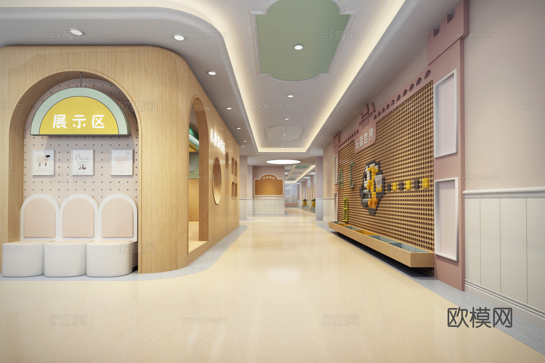 简欧幼儿园走廊 过道区角3d模型