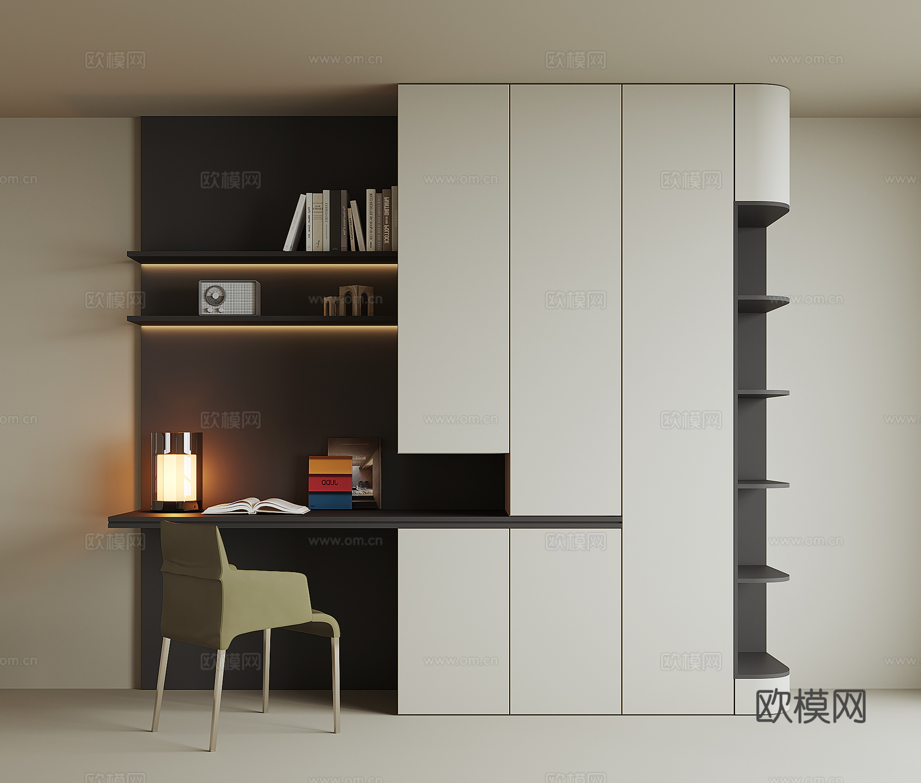 现代书桌一体柜3d模型