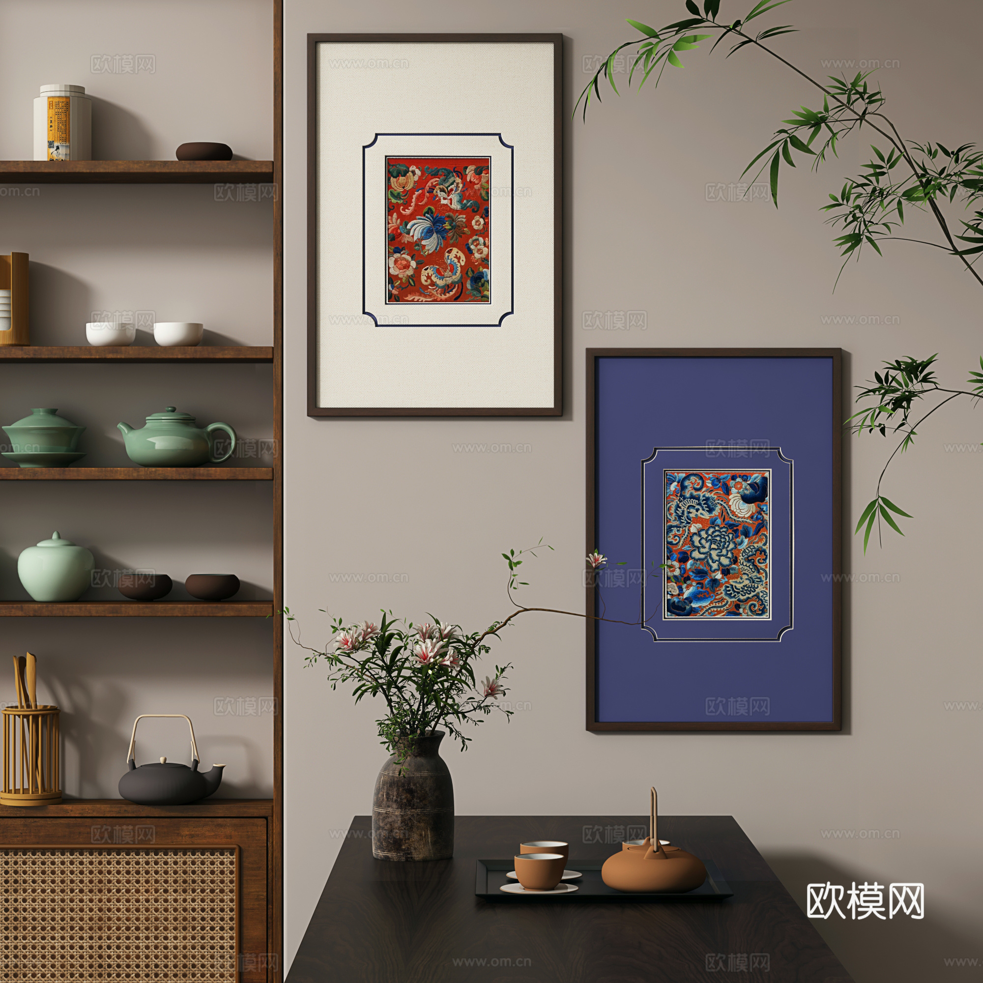 新中式禅意玄关客厅茶室书房装饰画3d模型