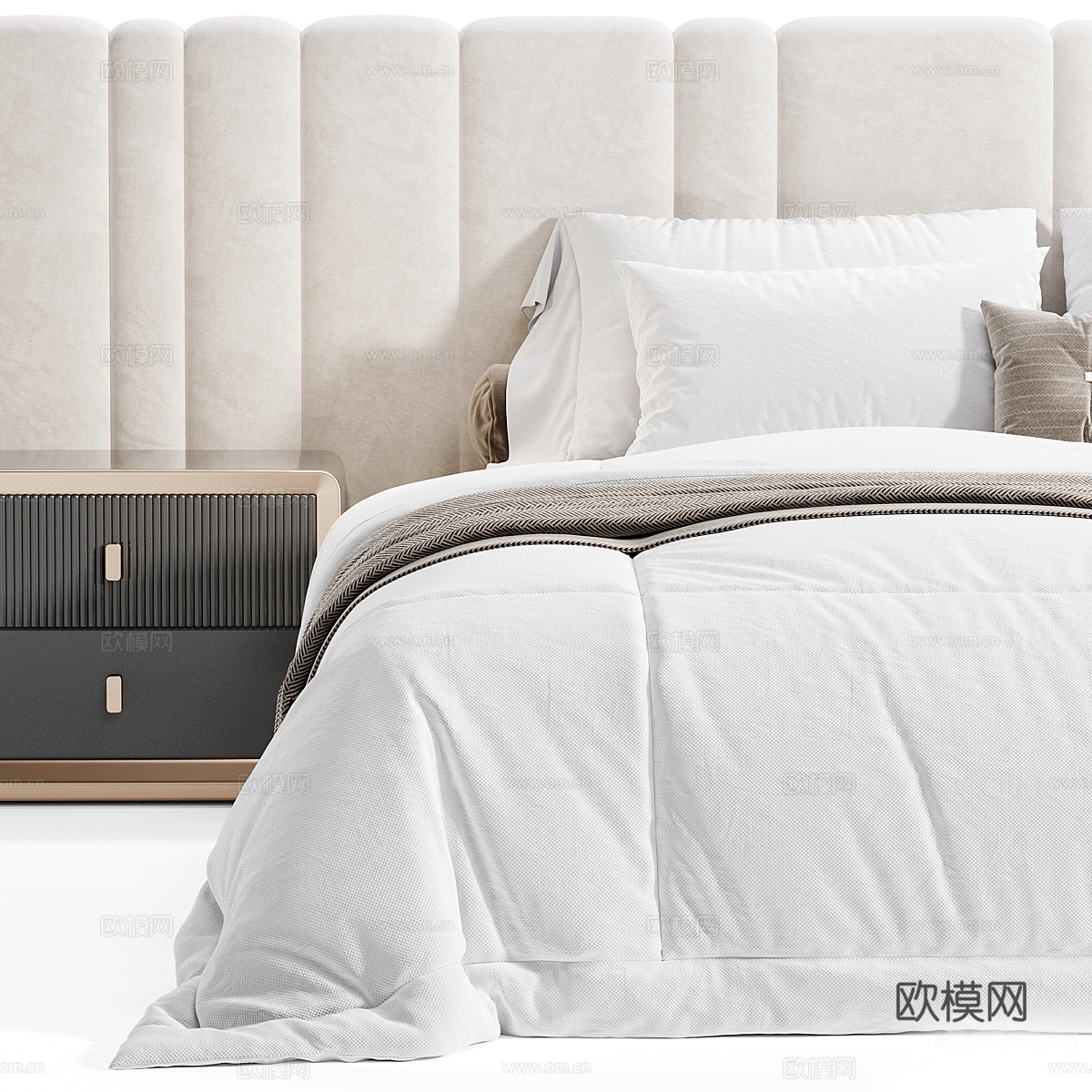 现代轻奢奶油风布艺双人床3d模型下载（渲染图6）