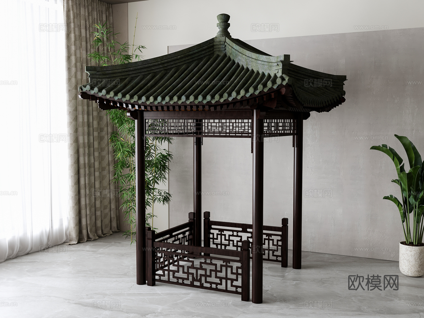 中式园林景观亭su模型