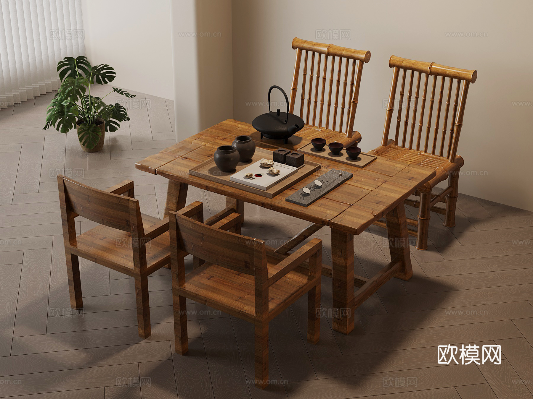 餐桌 中古风餐桌椅3d模型